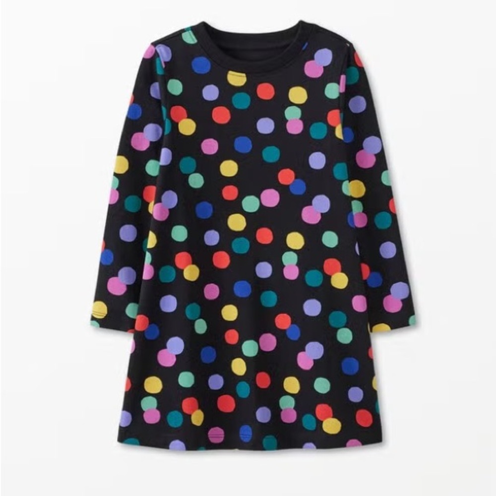 Hanna Andersson Long Sleeve Tee shirt dress black confetti colorful cotton 8